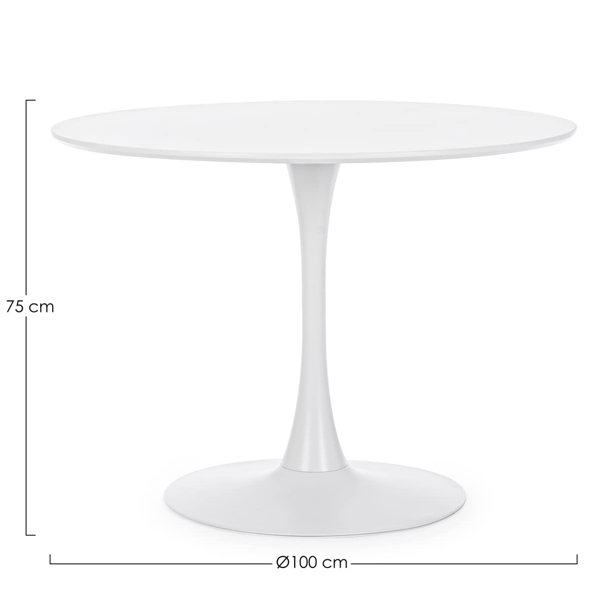Yellowshop - Tavolo Rotondo Tulipano Bloom Ø120, Ø100 cm, Moderno in MDF Base Centrale in Metallo, Design Minimal per Pranzo, Bar o Bistrot, Bianco, Nero o Rovere (Bianco Ø 100)