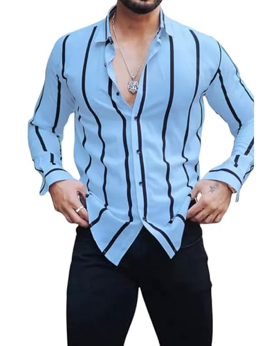 Image of OCTAVIAN Men Regular Fit Striped Curved Collar Casual Shirt
