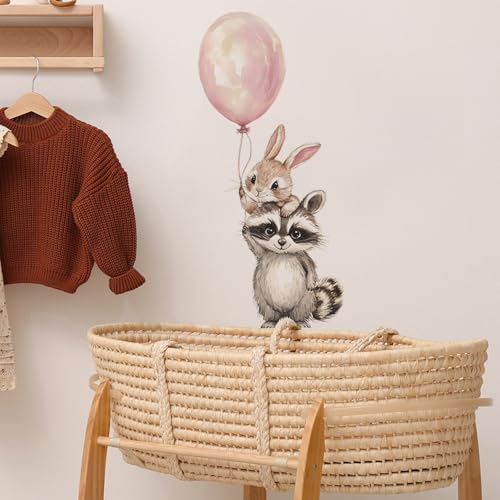 Vinilo decorativo Achang con mapache y conejo acuarela miniatura 6