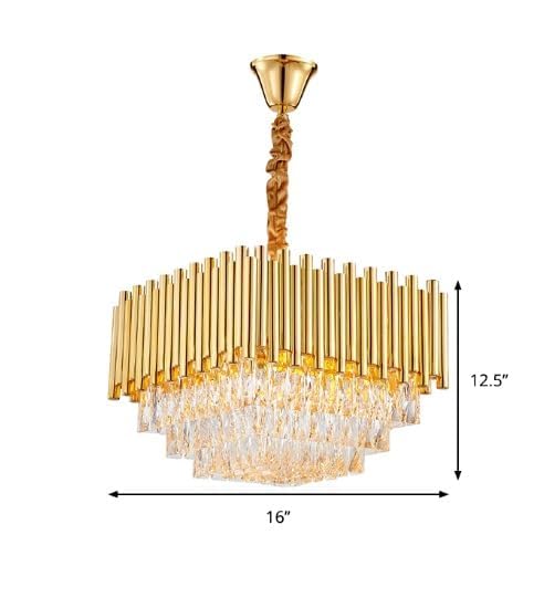 Image of Modern Crystal Square Gold 400mm Chandelier Pendant Ceiling Light Fixture Flush Mount Chandelier for Dining Room Living Room Bedroom Foyer Hallway Entryway