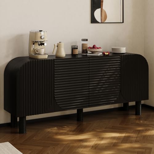 Image of 71 inch Curved Sideboard Cabinet with Storage, 4-Door Buffet Credenza,Black