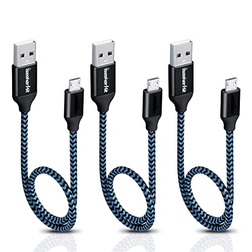 micro usb battery - iSeekerKit Short Micro USB Cable 1Ft Nylon Braided Fast USB Charging Cord Compatible for External Battery Charger, Samsung, HTC, LG, Android and More [3 Pack] (Black)