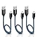 iSeeker Nylon Braided Short Micro USB Charging Cord, 1 Feet (3 Pack) - Black