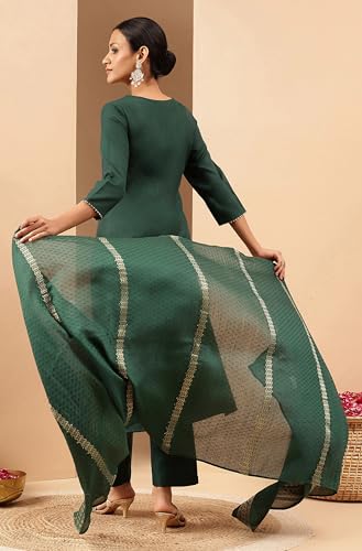 Kurta droit Janasya en coton vert d'une élégance artisanale