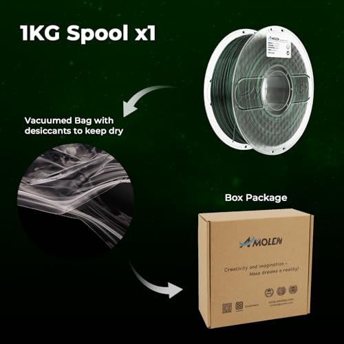 Image of AMOLEN PLA 3D Printer Filament, PLA Filament 1.75mm Silk Black Shiny Green Filament, 3D Printing Filament 1KG /2.2lb