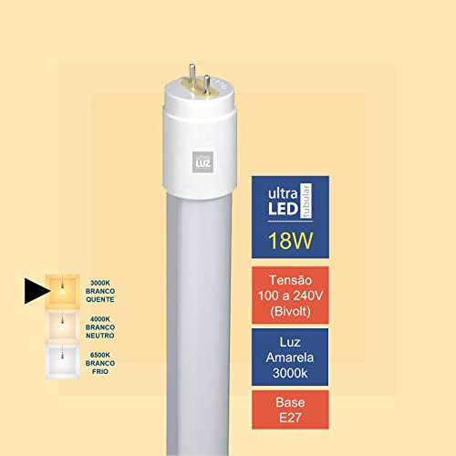 Kit 25 Lâmpadas Led Tubulares 18W T8 Base G13 de 120cm 3000K Branco Quente (Amarelo) Bivolt e Ligaçã