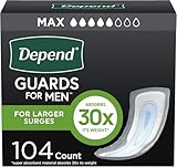 Depend Incontinence Guards for Men, Maximum Absorbency, 2 Packs of 52, 104 Total Count (Packaging May Vary)