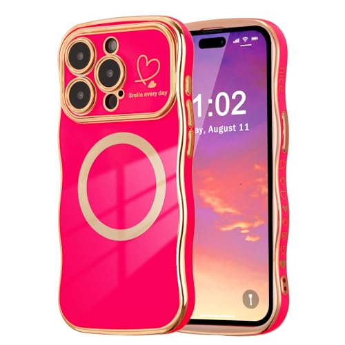 Coque magnétique iPhone 13 Pro antichoc avec bords plaqués et design bouclé rose