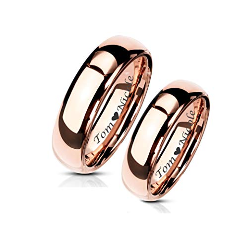 Personalized High Polished Rose Gold Tungsten Ring Set Custom Engraved Free In Any Language - Wedding Band Set - Ships From USA2