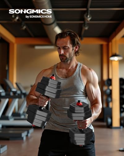 SONGMICS Juego de Mancuernas con Barra de Conexión, Mancuerna Corta, Barra de 30 kg, Peso Hexagonal para Entrenamiento, Fitness, Levantamiento en Casa, Gimnasio, Negro Tinta SYL300B01 - Image 2