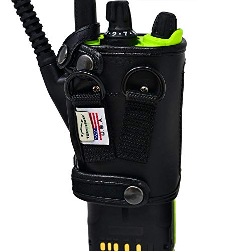 Turtleback Carry Holder For Kenwood Vp6000 Viking 6000 Radio With D Rings Attachment, Fire And Police Two Way Radio Belt Case, Black Leather Duty Belt Holster With Heavy Duty D Rings, Made In Usa #TOP7