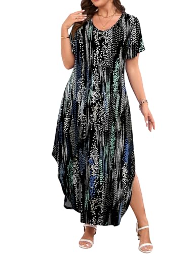 Image of JollieLovin Womens Plus Size Casual Summer Maxi Long Dress Short Sleeve T-Shirt Loose Sun Dress(L-5X)