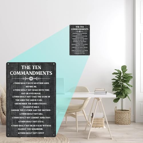 The Ten Commandments Thou Shalt Have No Other Gods Before Me Metal Hanging Sign Inspirational Signs Gift Farmhouse Rustic Wall Art Home Office Living Room Wall Decoration 12 x 8 Inches