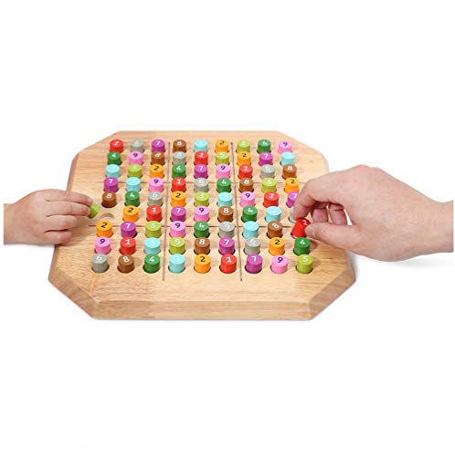 Wooden Sudoku Board Game With Number & Sudoku Puzzles Book - Large Family Game - Math Brain Teaser Desktop Game - 11.6 In #TOP2