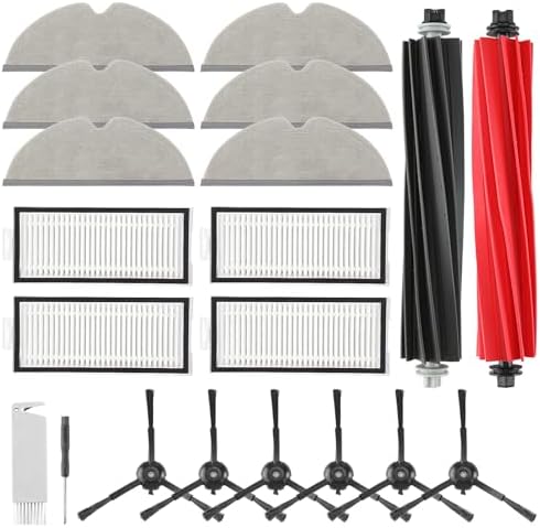 VIEWALL 20 Stück Zubehör für Roborock Q5 Pro/Q5 Pro+/Q8 Max+/Q8 Max Staubsauger,2 Hauptbürsten,4 HEPA-Filter,6 Wischtücher,6 Seitenbürsten 1 Bürste,1 Schraubendreher Ersatzteilset