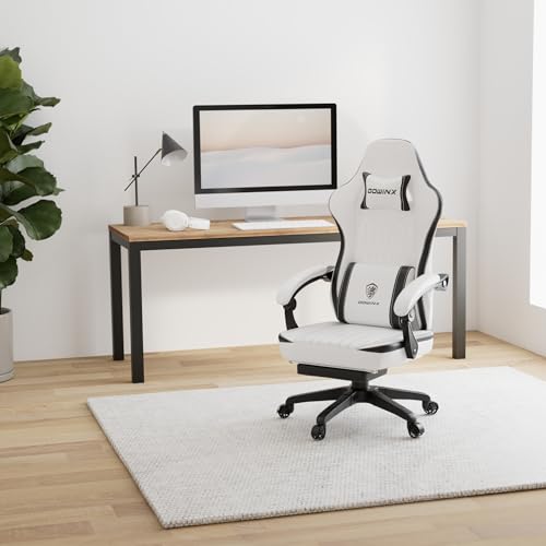 Dowinx Gaming Stuhl mit Frühling Kissen,Racing Gamer Stuhl mit Massage Lendenwirbelstütze, Ergonomischer Gaming Sessel mit Fußstütze Bürostuhl PU Leder Schwarz Weiß