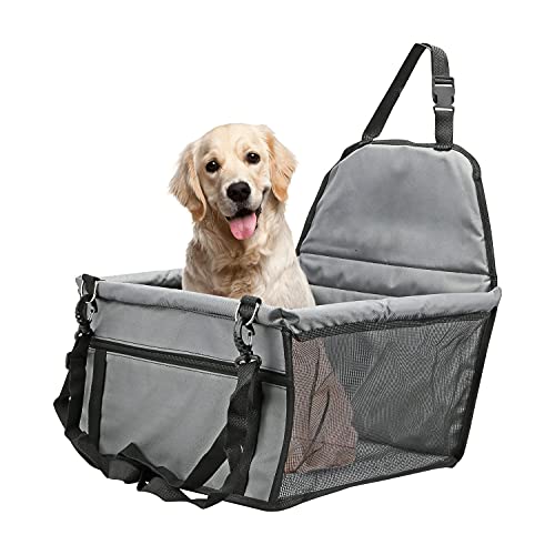 Taylor & Brown Grey Pet Car Booster Seat for Small Dogs Cats, Breathable Waterproof Booster Seat Cover Protector Pet Travel Carrier Bag with Safety Leash for Small Dogs Cats Puppies Travelling