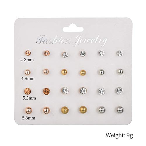 Image of CZ Stud Pearl Earrings for Women Simulated Diamond Cubic Zirconia Earring Set Ear Studs Earring for Birthday Christmas Gifts Gold Silver 12 Pairs