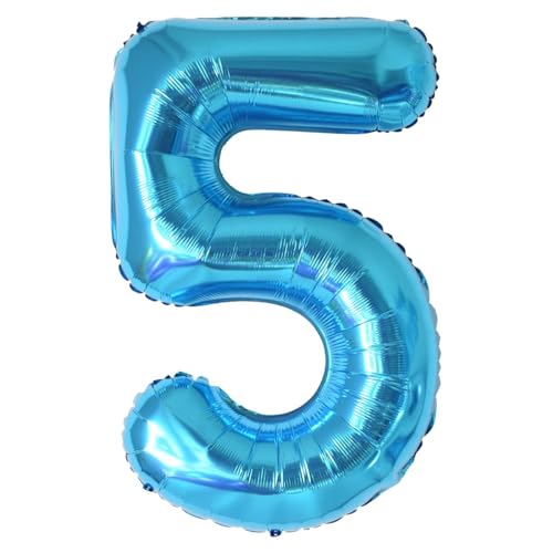 Chiffre 5 Bleu pour Anniversaire - Ballon Géant 40 (101cm) XXL Gonflable à l'Hélium - Décoration d'Anniversaire