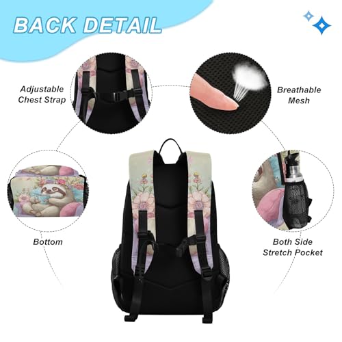 Kids Backpack Cute Sloth with Coffee Boys Girls School Backpack with Lunch Bag Bookbag Set3