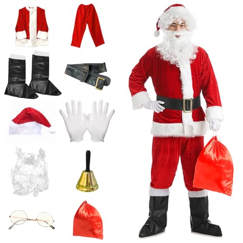 [Mprocen] サンタクロース コスチューム 豪華11点セット サンタ 衣装 コスチューム 厚手 赤い袋 大人用 サンタ コスプレ クリスマス 衣装 トナカイ 男性も女性もドレスアップ ファーザークリスマスはドレスアップ
