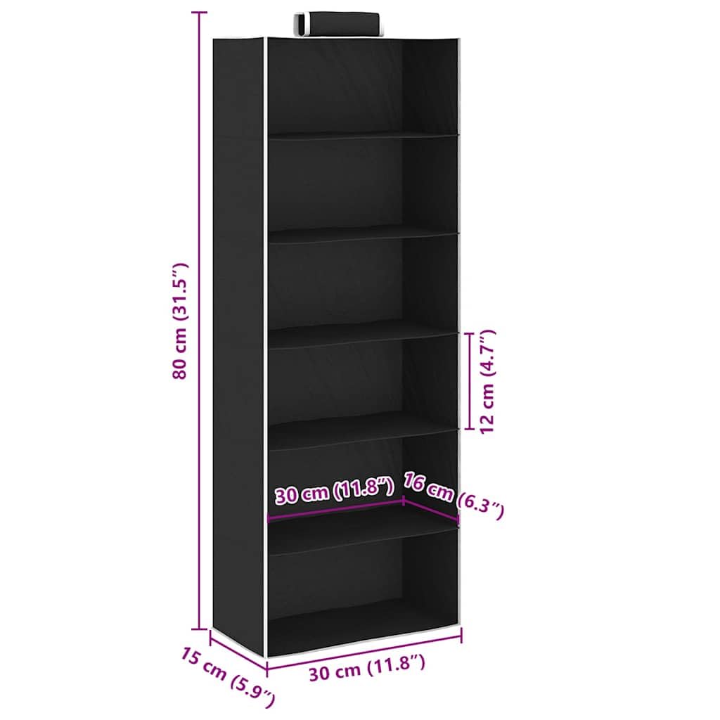 Organizador colgante para armarios 2 unidades con 6 compartimentos de tela en blanco y negro, 30 x 15 x 80 cm, plegable, ahorra espacio, estable y de pie para armario, armario, dormitorio