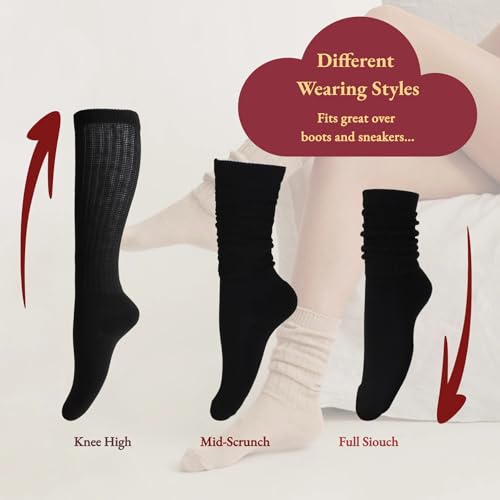 Knee High Slouch Socks - Women's Scrunch Boot Socks Size 5-11 Calf Socks with Stacked Soles4