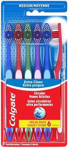 Colgate Extra Clean Toothbrush, Medium Toothbrush for Adults, 6 P...