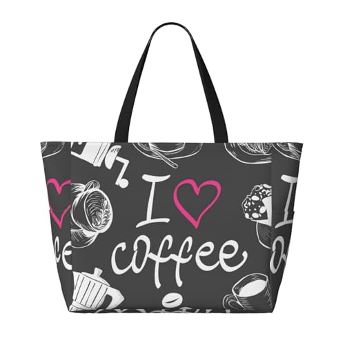 I Love Coffee Print Beach Pool Bags Tote For Women Ladies Large Gym Tote Carry On Bag For Weekender Travel Waterproof2