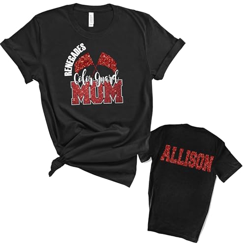 Generic Premium Glitter Design Color Guard Mom Unisex Sizing Women's Cotton Tee Shirt Color Guard Mom Gift Colorguard Drill Team Winter Guard Team Spirit Wear - 3.3001CVC Black, Small-4X-Large