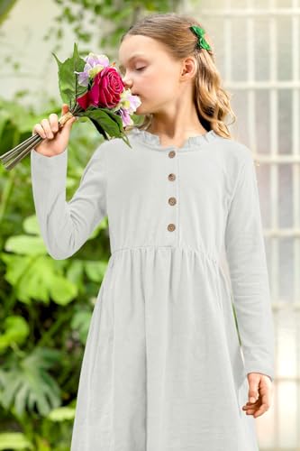 BesserBay Girl's Ruffle Collar Button-Down Pleated Casual Swing Midi Dress 4-12 Years2