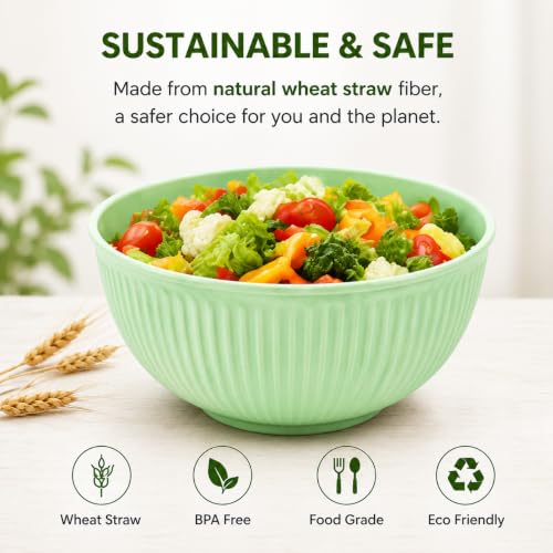 Image of Wheat Straw Bowl Set of 4 (15 cm) - 750ml | Unbreakable BPA Free Bowls | Dishwasher Safe | Ribbed Pattern Reusable Bowls for Soup, Salad, Noodles, Snacks - Multicolour