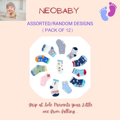Image of NEOBABY Cotton Anti Slip Dotted Socks for Kids & Babies Boys & Girls ((Assorted /Random Designs)