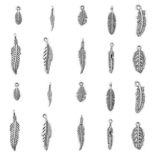 Ipotkitt 100 pcs 10 Styles Alloy Feather Charms Tibetan Styl