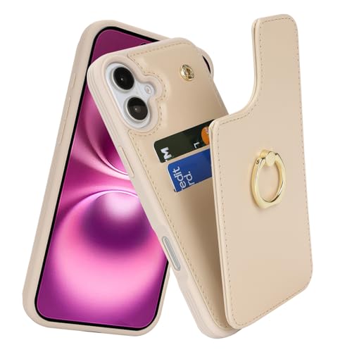 Lipvina for iPhone 16 Plus Wallet Case with Card Holder,Beige