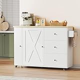 IRONCK Kitchen Island with Storage, 47.2in Rolling Island on Wheels, Kitchen Cart with Drop Leaf, 3 Spacious Drawers, Storage Cabinets and Towel Rack for Home, Dining Room