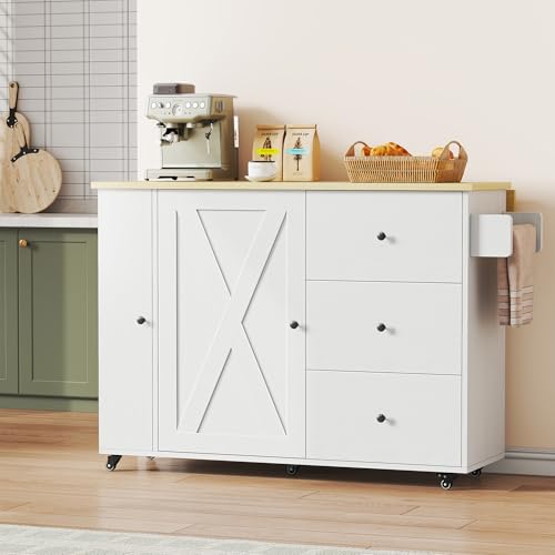 IRONCK Kitchen Island with Storage, 47.2in Rolling Island on Wheels,...