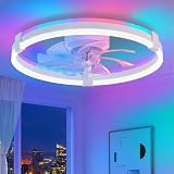 ZMISHIBO 51 cm RGB-Deckenventilator mit Licht,Fernbedienung & APP-Steuerung,6 Geschwindigkeiten, Vorwärts- & Rücklauf,15%-100% dimmbar,3CCT,obere und untere Lichtkreise separat steuerbar, 1/4/8H Timer