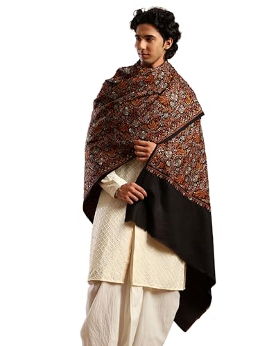 Image of tweedle Men's Pure Wool Sozni Embroidery Jama Shawl |Kashmiri Pashmina Lohi for Gents Size - 40 x 80 Inches