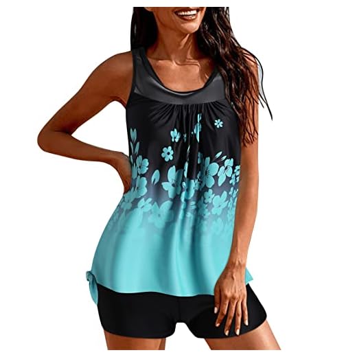 Dinglong Maillot de Bain transbronzant Femme Deux pièces Maillots de Bain pour Femmes Solide Patchwork débardeur avec Shorty contrôle du Ventre Maillots de Bain Maillot de Bain transbronzant