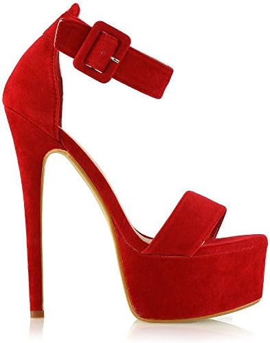ESSEX GLAM Womens Ankle Strap Red Faux Suede Open Toe Stiletto Heel Platform Shoes 6 B(M) US | Image 2