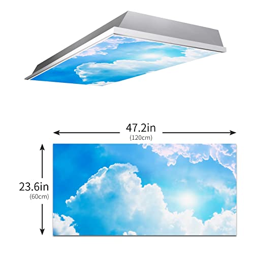 Image of Fluorescent Light Covers for Classroom Office - Eliminate Harsh Glare Causing Eyestrain and Headaches. School-Office-Indoor Ceiling Lamp Decoration.Blue Sky and White Clouds