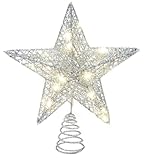 Punta per albero di Natale con 20 LED, 20,3 x 25,4 cm, luce a corona, in ferro, per interni, due modalità (luce accesa/lampeggiante)