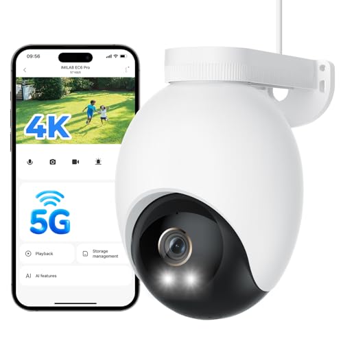 IMILAB 4K 8MP Kabelgebundene Außen Überwachungskamera, 360° drehbar 2,4/5G WLAN Outdoor Sicherheitskamera m/Xiaomi Home App, Farbnachtsicht, Wasserdicht, 24/7 Daueraufzeichnung, Ohne ABO(EC6 Pro)