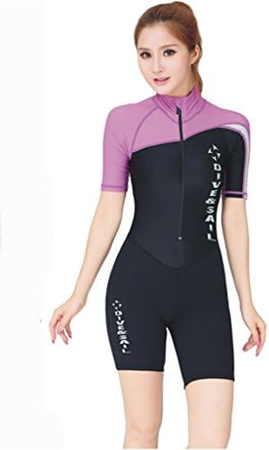 Stylish Short Sleeves One Piece 1.5mm Swimsuit for Women