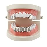 Psivika Gold Plated Shiny Hip Hop Teeth Grillz Caps Iced Out CZ Top and Bottom Vampire Fangs Grillz