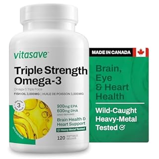 Vitasave Triple Strength Fish Oil Omega 3 Supplements – High-Potency 3000mg with 900mg EPA + 600mg DHA - Burpless Fish Oil Capsules for Heart, Brain & Joint Health - Non-GMO and Gluten-Free (120 Softgels - 40 Days Servings)