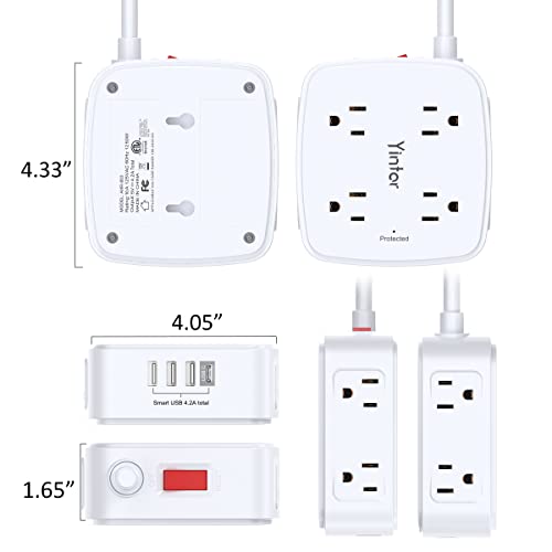 USB Power Bar Extension Cord - Yintar 6Ft Surge Protector Power Strip with 8 Outlets and 4 USB Ports(3U1C), 3 Side Outlet Extender for Home, Office, Dorm Essentials, ETL Listed, Wh image 7