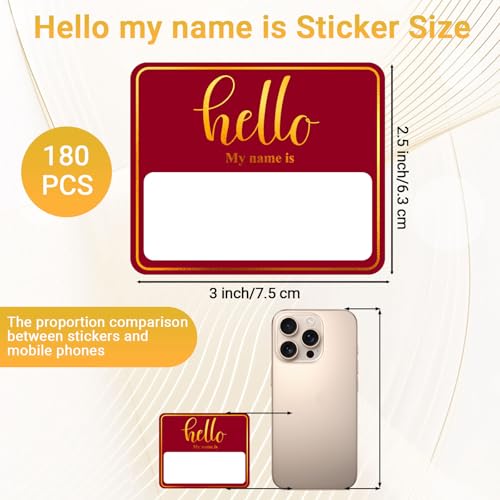 Image of 180 PCS Hello My Name is Name Tag, Gold Foil Name Tags Sticker, 2.5 x 3 Inch Large Name Labels, Red Adhesive Name Tag Labels for Business, Party - Office, School, Home