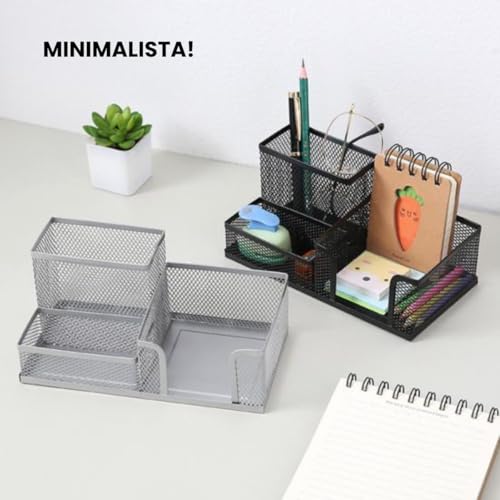 Porta Caneta Lápis Organizador De Mesa Escritório Metal Aramado com 3 Divisórias Casa Buritis